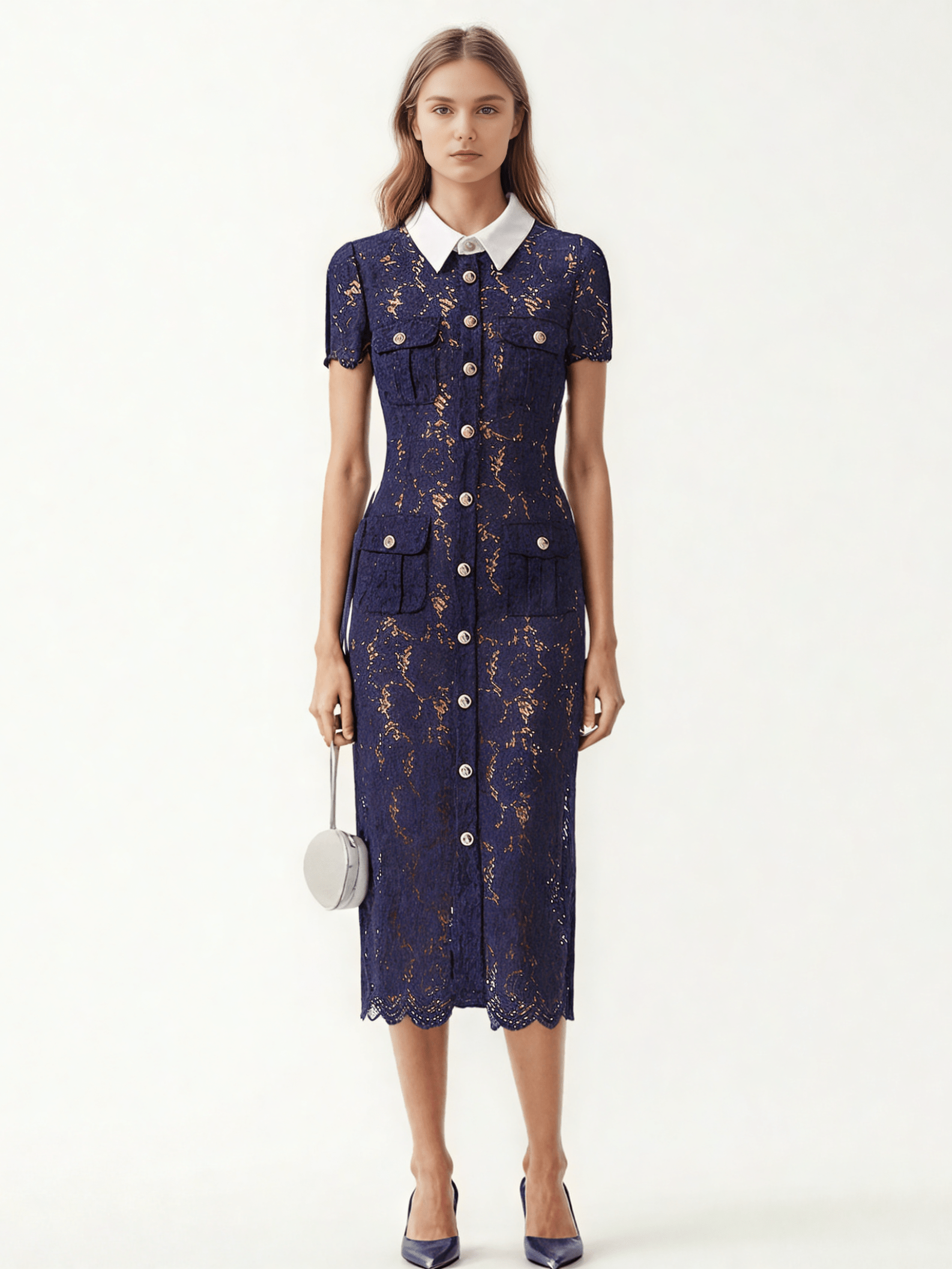 Elegant Lace Hit Color Midi Dress - SISPELL