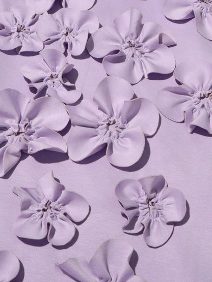 Elegant Lavender Maxi Dress with 3D Floral Appliqués - SISPELL