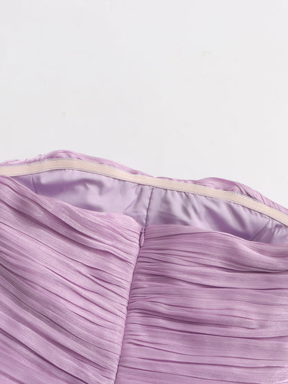 Elegant Lavender Strapless Maxi Dress with Ruffled Detail - SISPELL