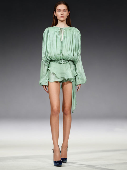 Elegant Mint Green Tie - Back Wrap Mini Dress - SISPELL