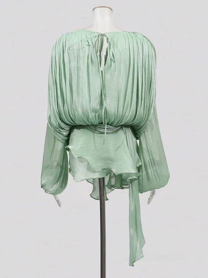 Elegant Mint Green Tie - Back Wrap Mini Dress - SISPELL