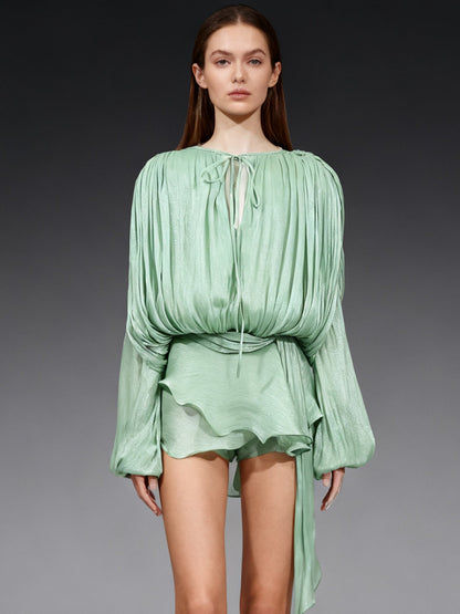 Elegant Mint Green Tie - Back Wrap Mini Dress - SISPELL
