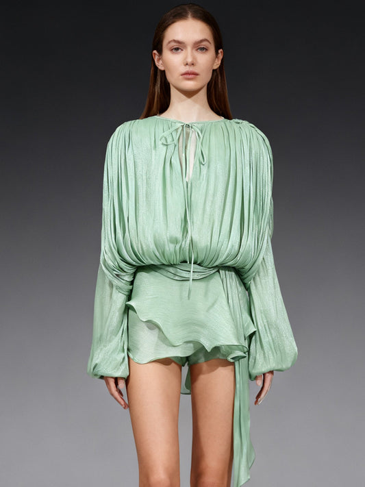 Elegant Mint Green Tie - Back Wrap Mini Dress - SISPELL