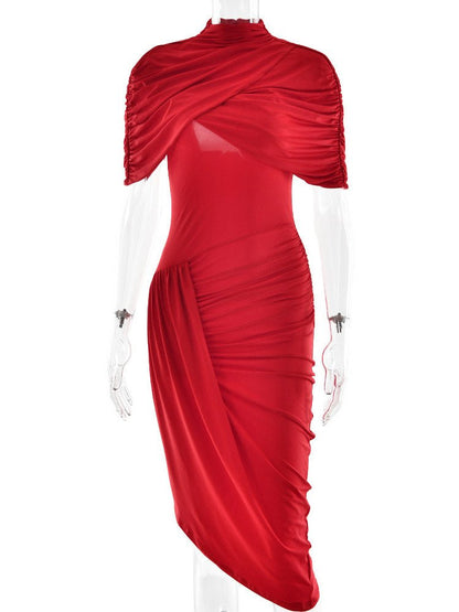 Elegant Solid Chic Ruched Short Dress - SISPELL