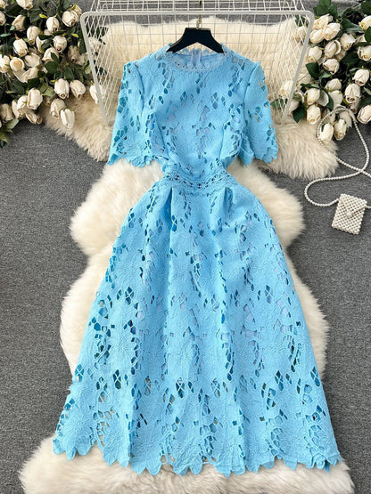 Elegant Solid Hollow Out Midi Dress - SISPELL