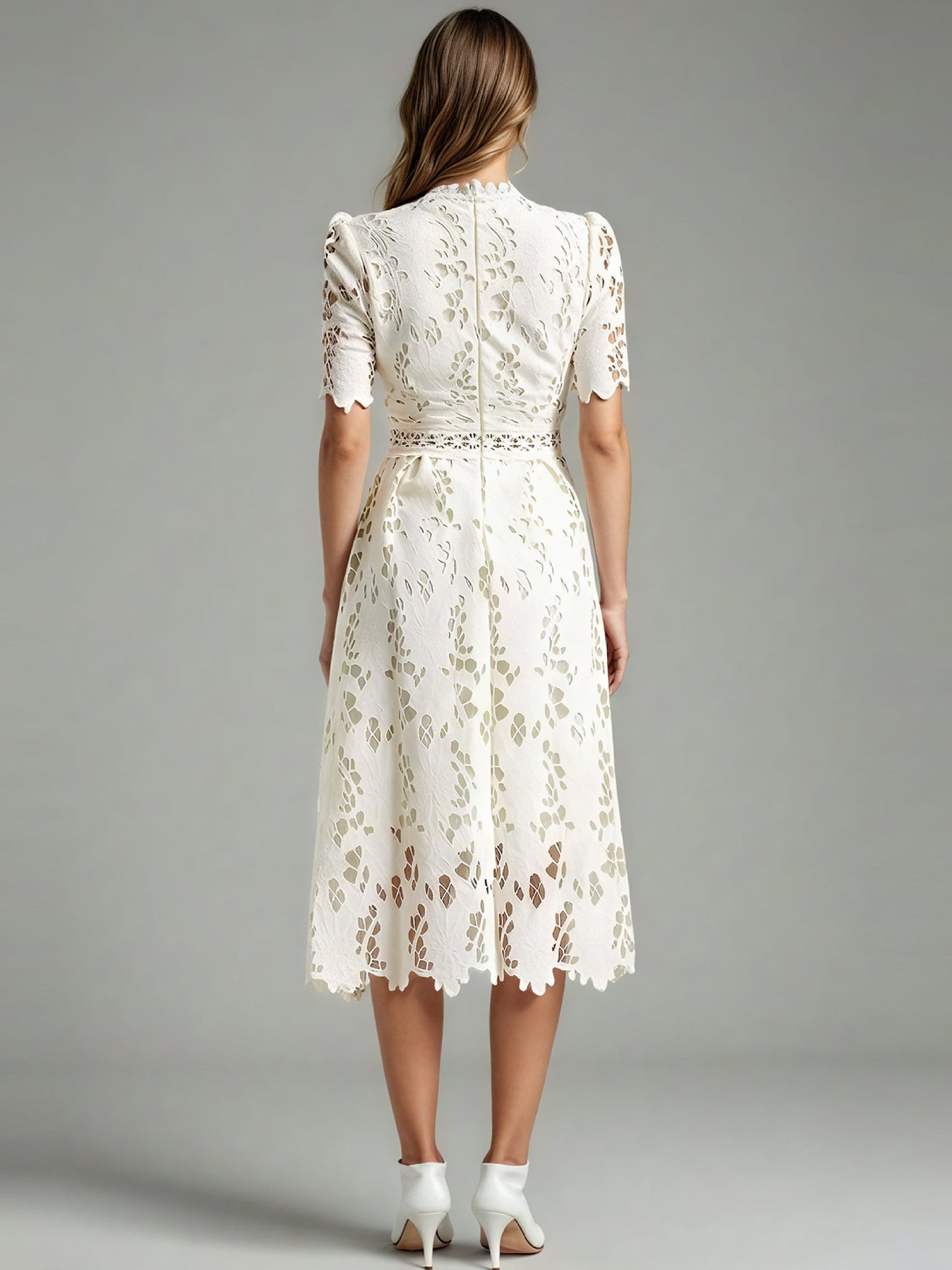 Elegant Solid Hollow Out Midi Dress - SISPELL