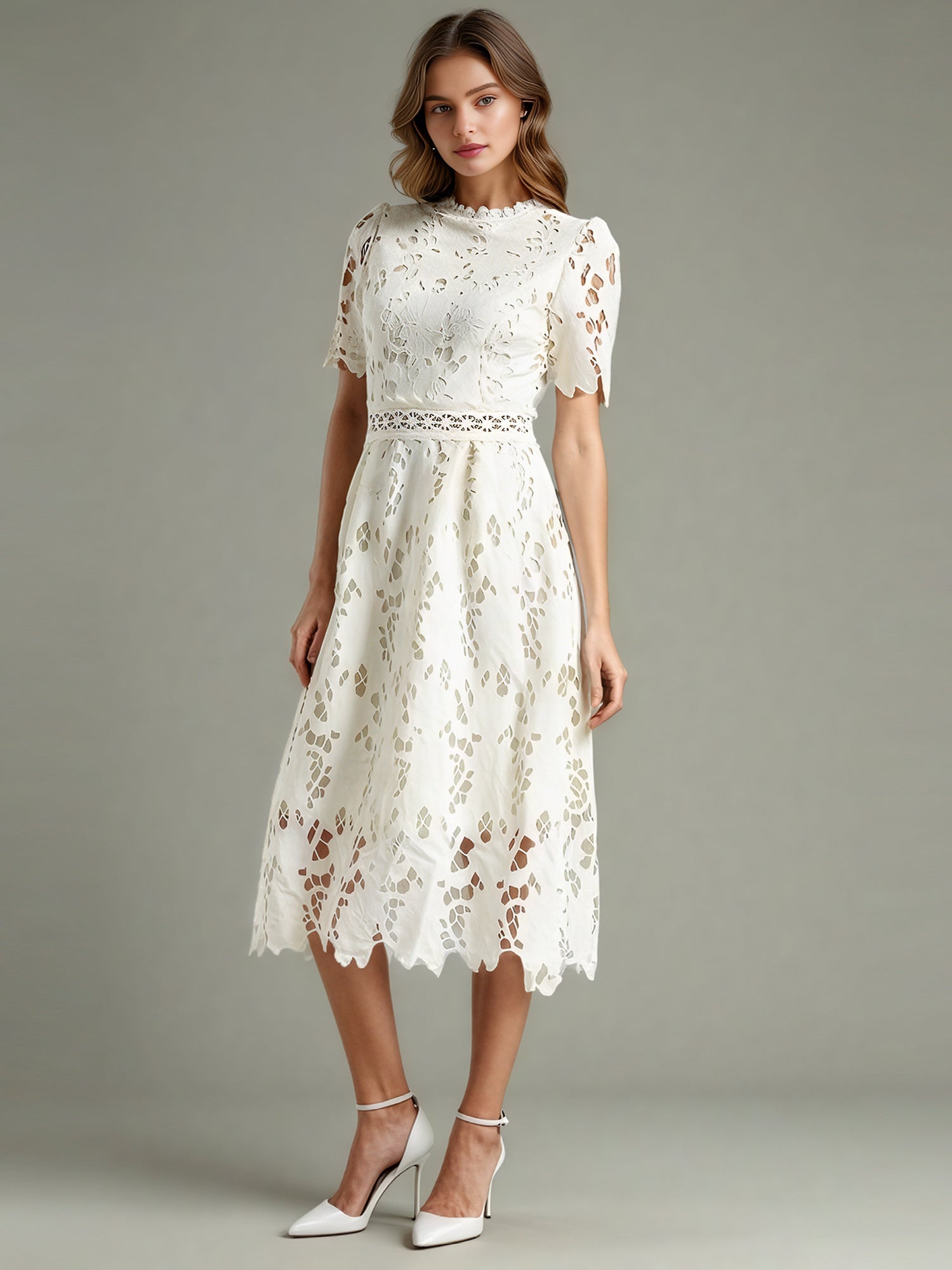 Elegant Solid Hollow Out Midi Dress - SISPELL