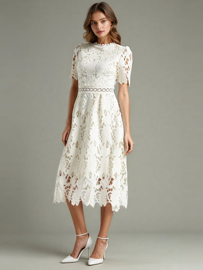 Elegant Solid Hollow Out Midi Dress - SISPELL