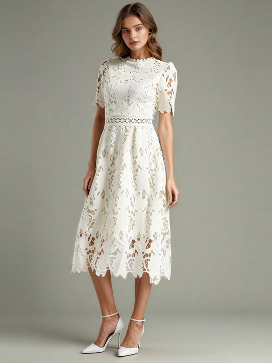 Elegant Solid Hollow Out Midi Dress - SISPELL
