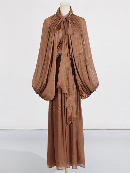 Elegant Solid Pleated Long Dress - SISPELL