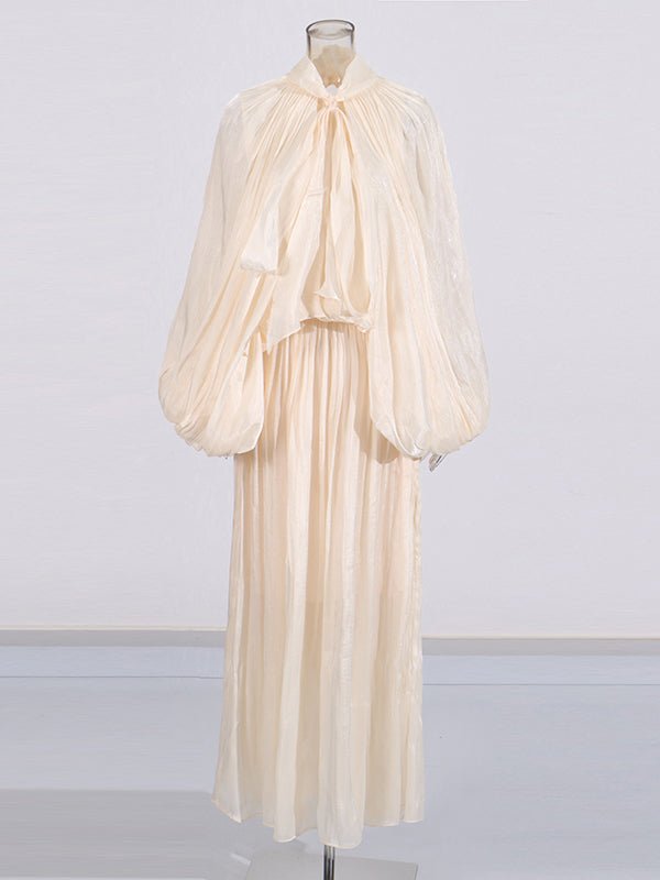 Elegant Solid Pleated Long Dress - SISPELL