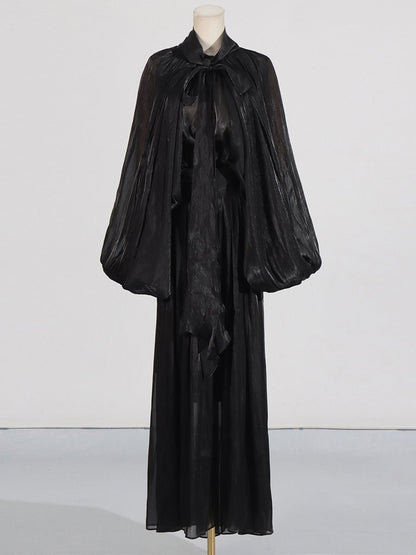 Elegant Solid Pleated Long Dress - SISPELL