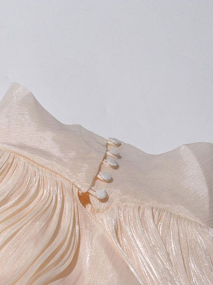 Elegant Solid Pleated Long Dress - SISPELL