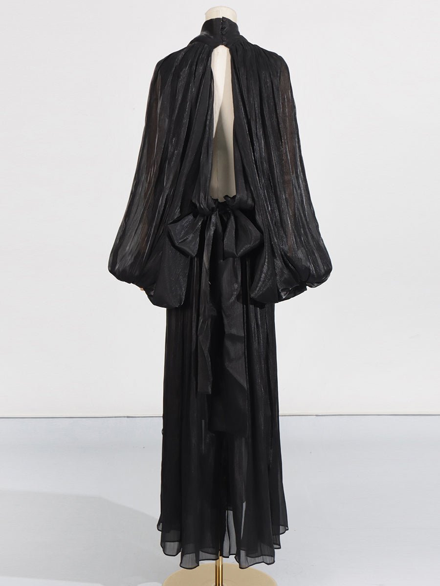 Elegant Solid Pleated Long Dress - SISPELL