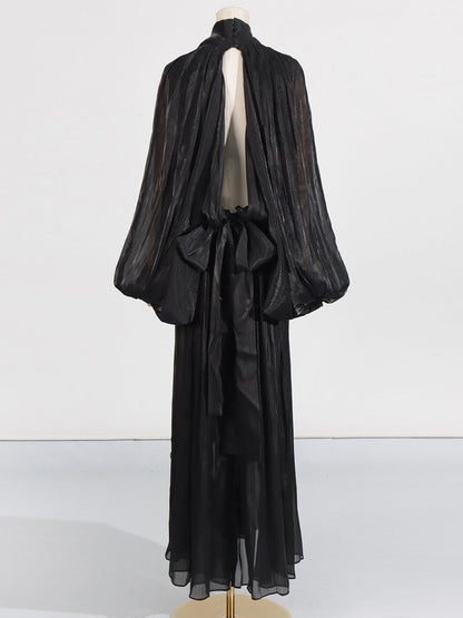 Elegant Solid Pleated Long Dress - SISPELL