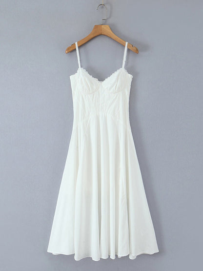 Elegant Strap Pleated Midi Dress - SISPELL