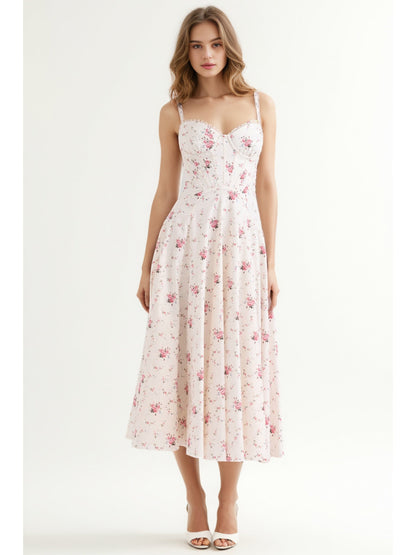 Elegant Strap Pleated Midi Dress - SISPELL