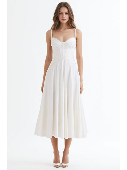 Elegant Strap Pleated Midi Dress - SISPELL