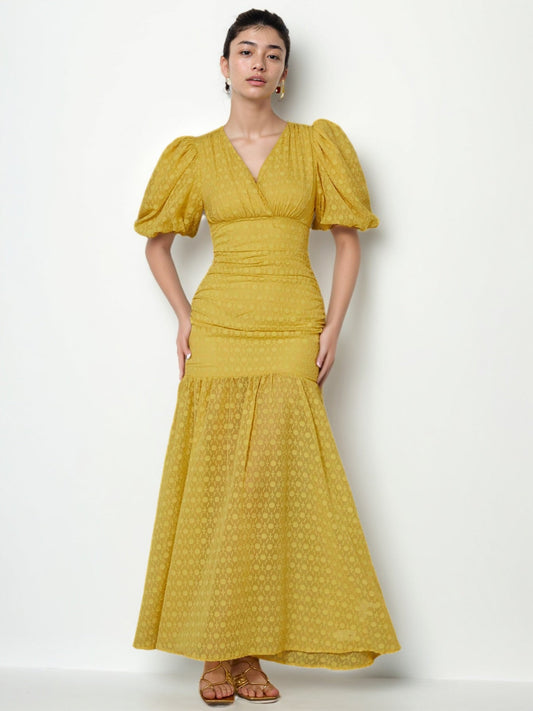 Elegant V - neck Solid Long Dress - SISPELL