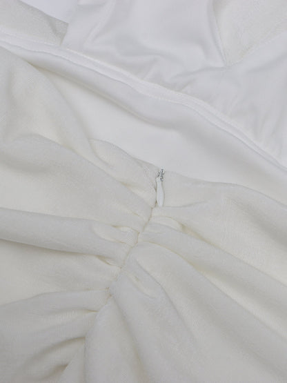 Elegant White Halter Neck Draped Maxi Dress - SISPELL