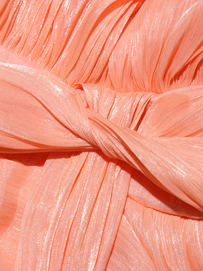 Enchanting Light Orange Tie - Neck Wrap Mini Dress - SISPELL