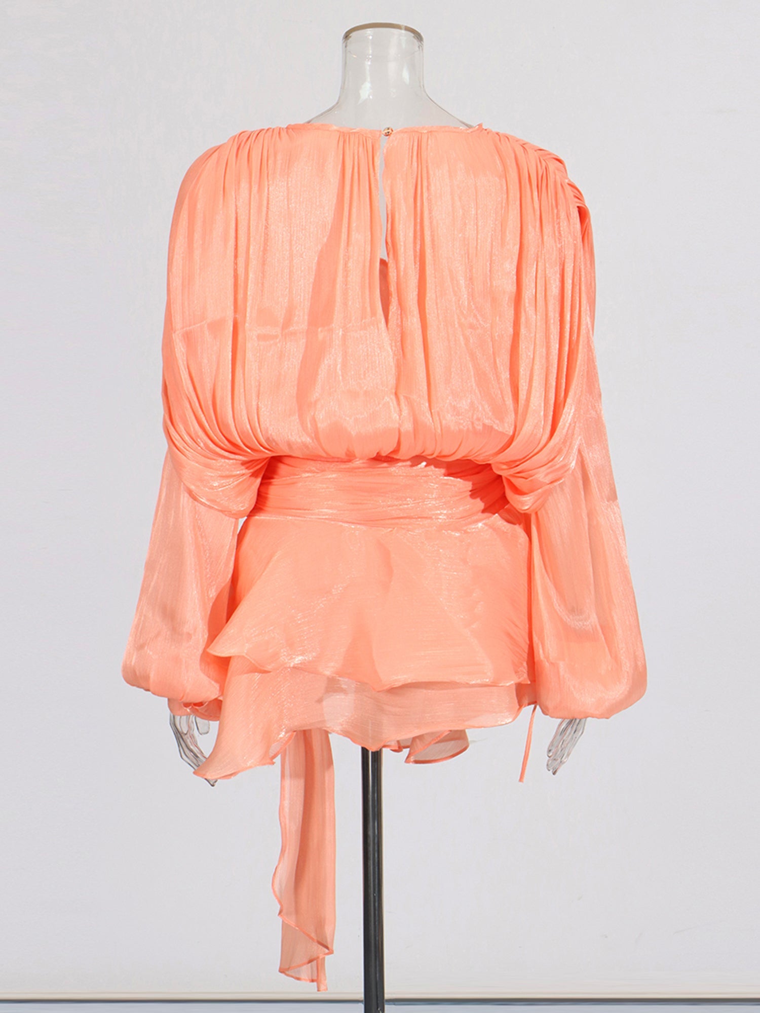 Enchanting Light Orange Tie - Neck Wrap Mini Dress - SISPELL