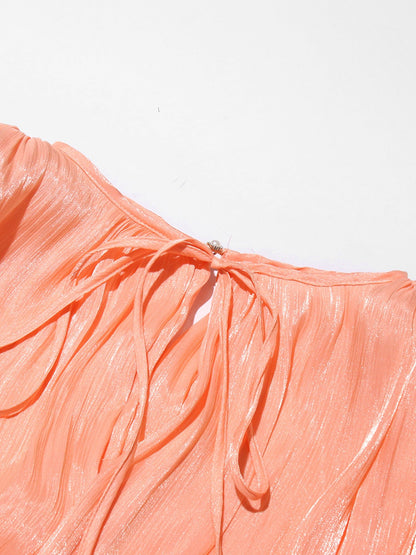 Enchanting Light Orange Tie - Neck Wrap Mini Dress - SISPELL