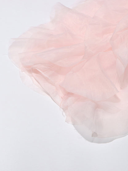 Enchanting Pink Ruffled Organza Crop Top - SISPELL