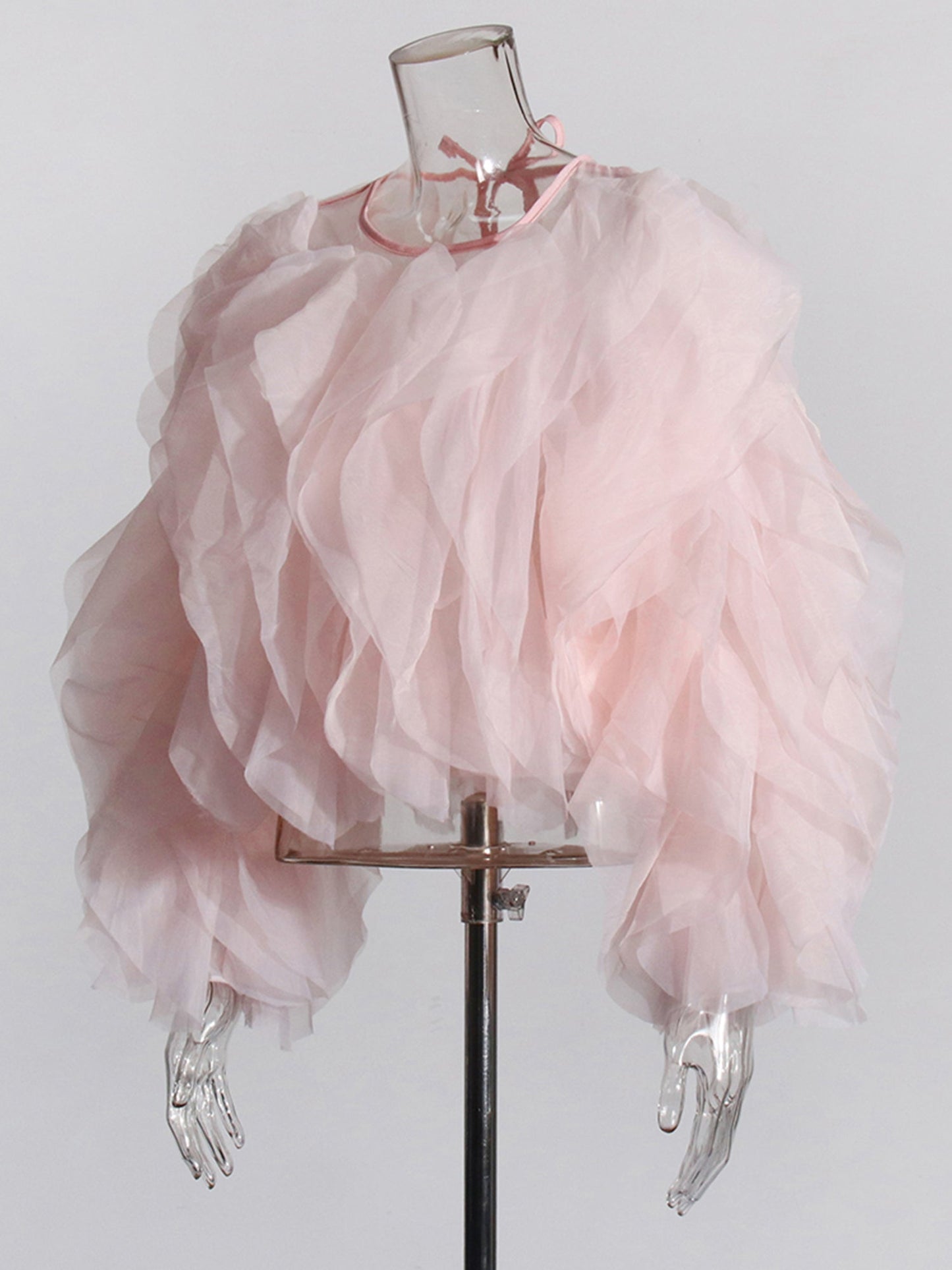 Enchanting Pink Ruffled Organza Crop Top - SISPELL