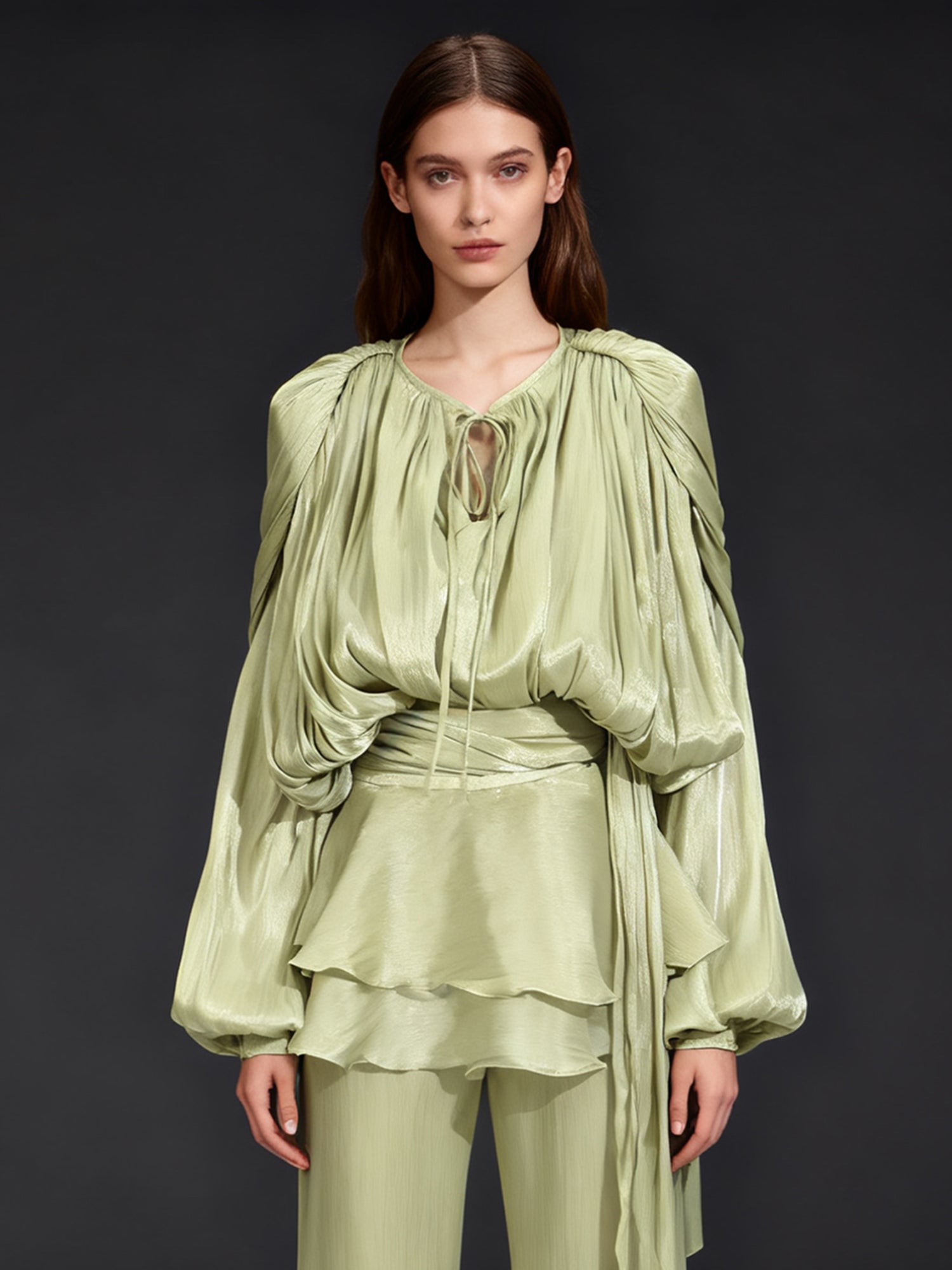 Exquisite Olive Green Tie - Neck Wrap Mini Dress - SISPELL