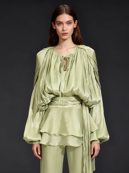 Exquisite Olive Green Tie - Neck Wrap Mini Dress - SISPELL