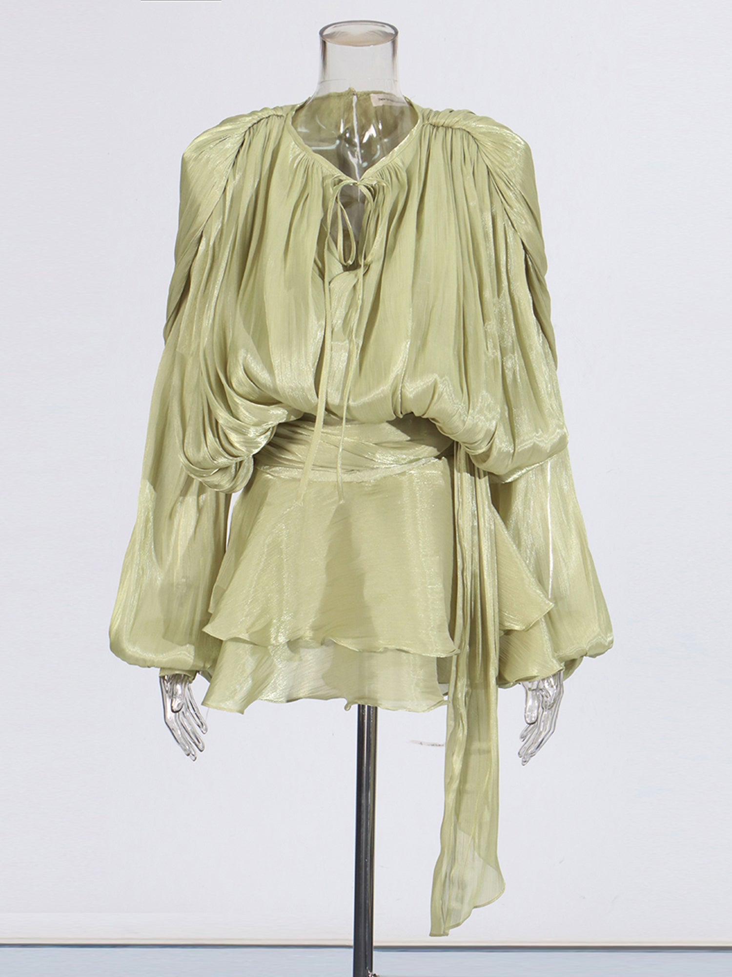 Exquisite Olive Green Tie - Neck Wrap Mini Dress - SISPELL