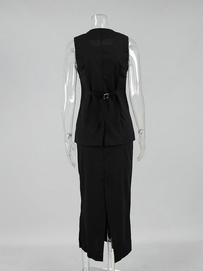 Solid Sleeveless Two Piece Set