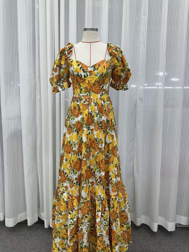 Temperament Print Flower Long Dress