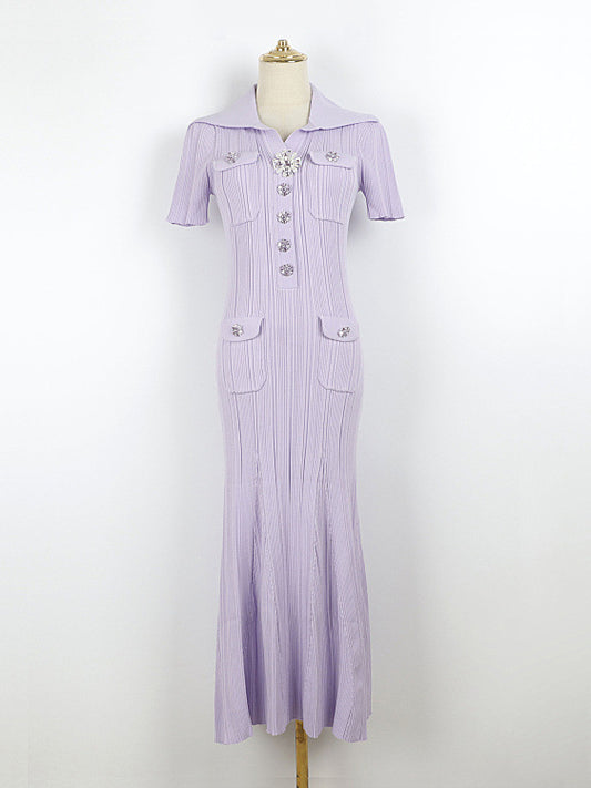 Elegant Solid Knit Long Dress