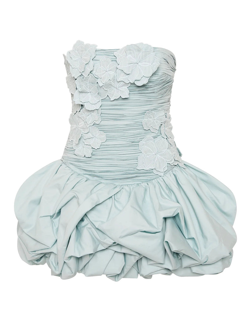 Pleated Patchwork Flower Short Dress