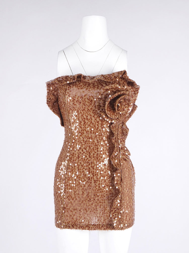 Patchwork Sequins Flower Short Dress