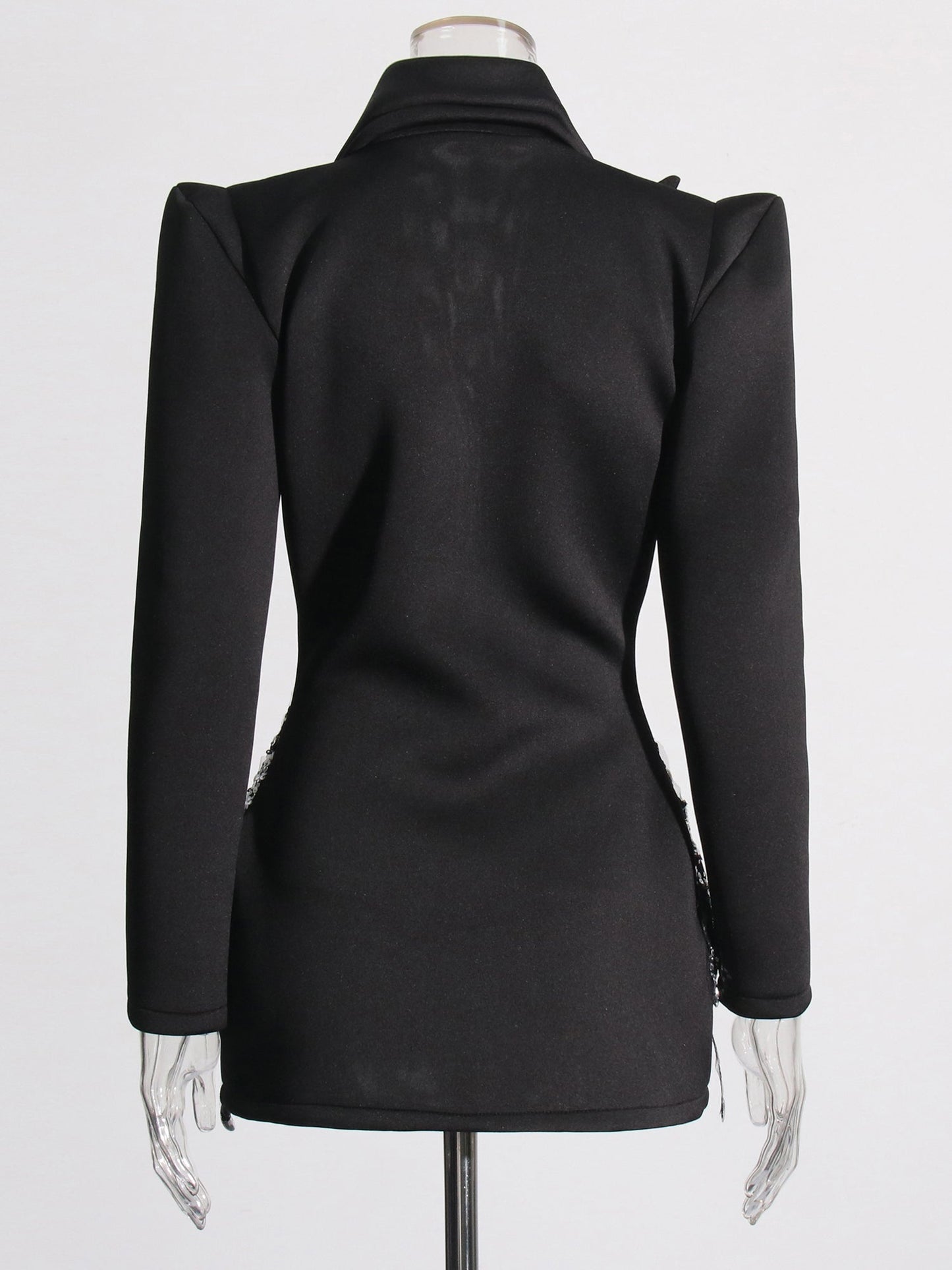 Glamorous Black Blazer - Style Dress with Crystal and Pearl Embellishments - SISPELL