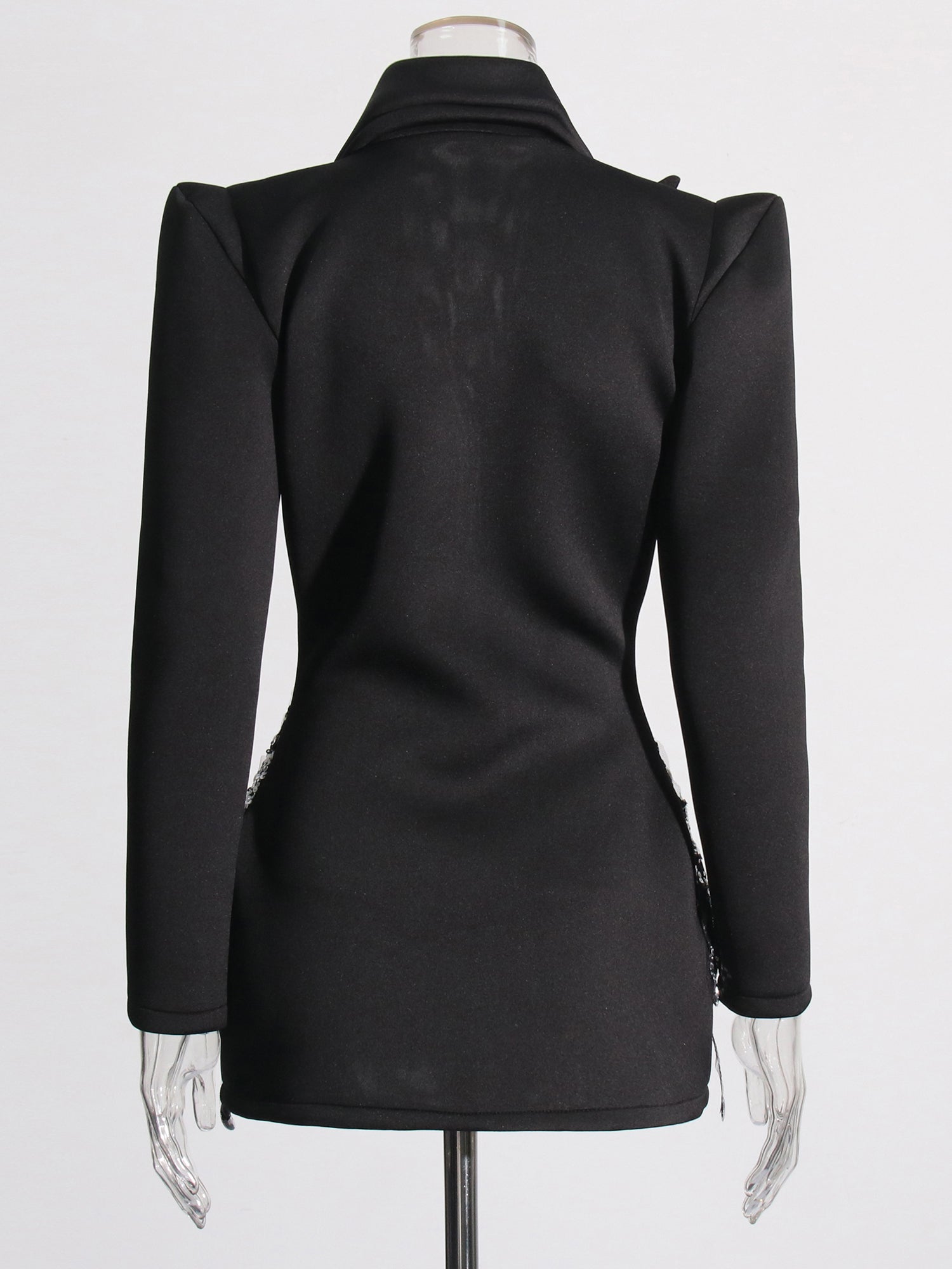 Glamorous Black Blazer - Style Dress with Crystal and Pearl Embellishments - SISPELL