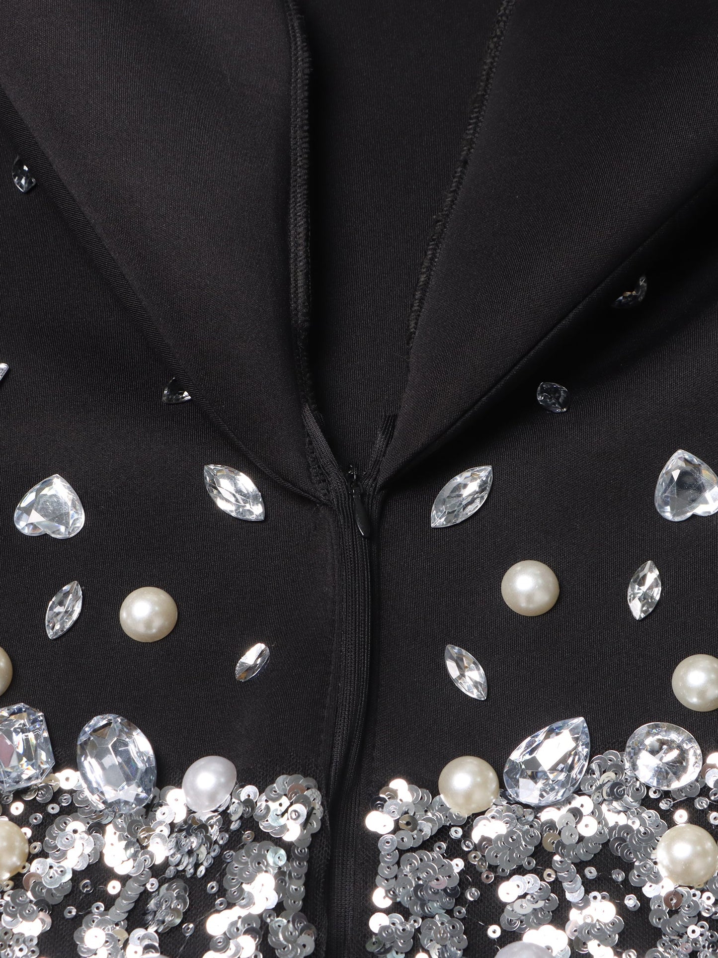 Glamorous Black Blazer - Style Dress with Crystal and Pearl Embellishments - SISPELL