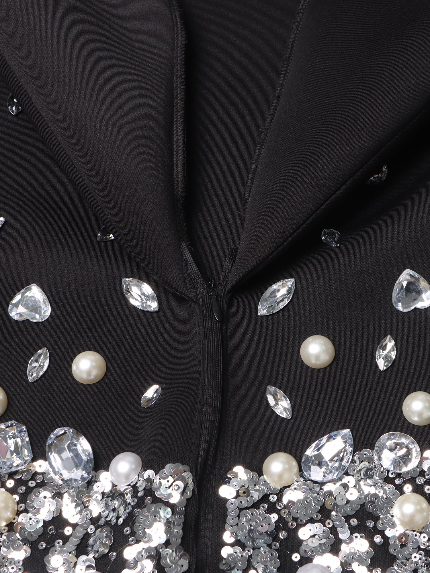 Glamorous Black Blazer - Style Dress with Crystal and Pearl Embellishments - SISPELL