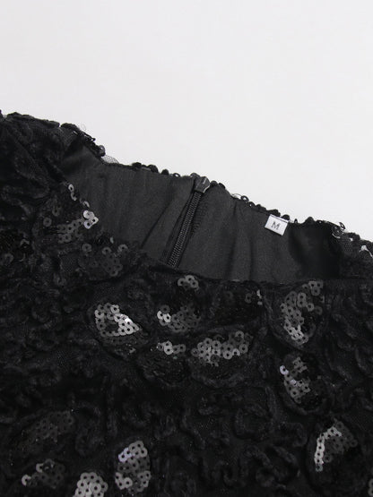 Glamorous Black Lace Embellished Long - Sleeve Maxi Dress - SISPELL