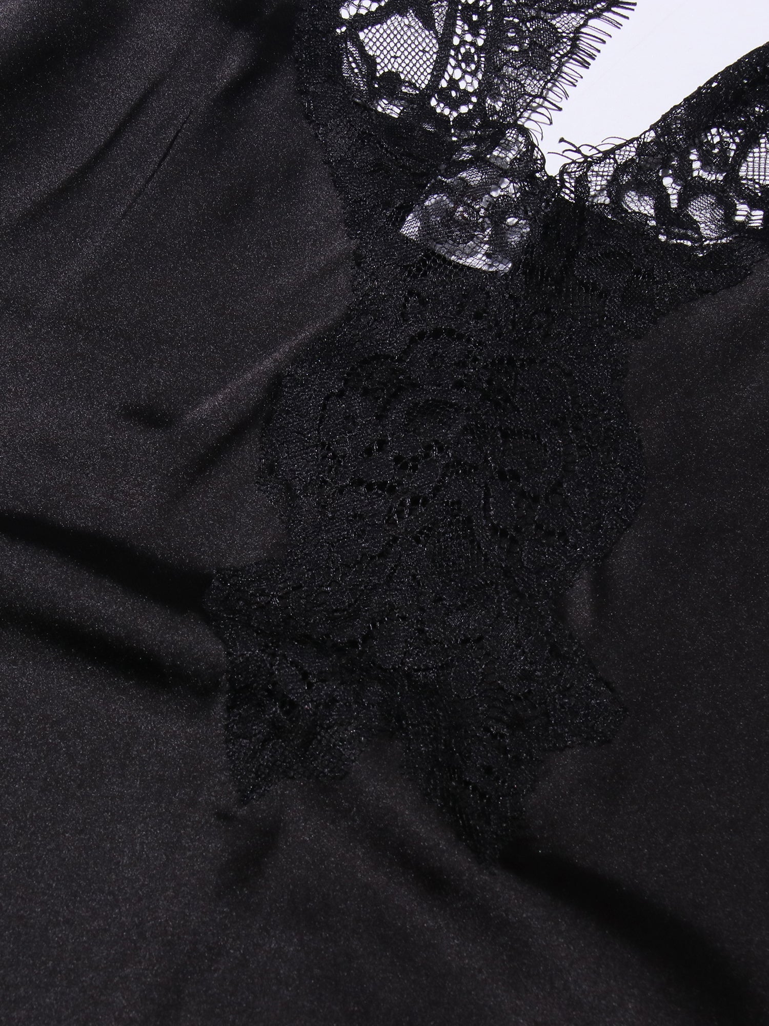 Glamorous Black Satin Maxi Dress with Lace Details - SISPELL