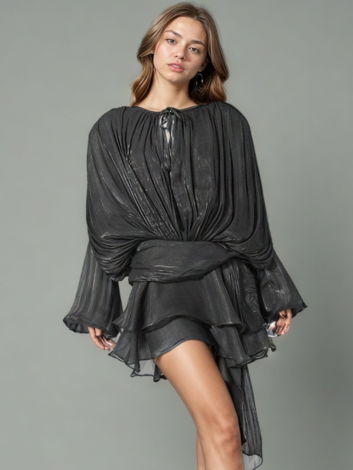 Glamorous Black Tie - Neck Wrap Mini Dress - SISPELL