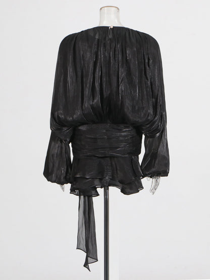 Glamorous Black Tie - Neck Wrap Mini Dress - SISPELL