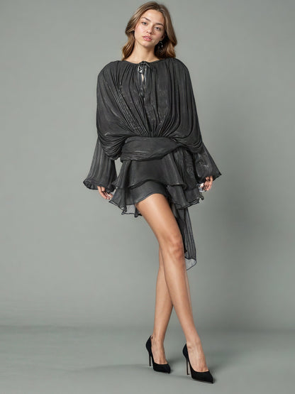 Glamorous Black Tie - Neck Wrap Mini Dress - SISPELL