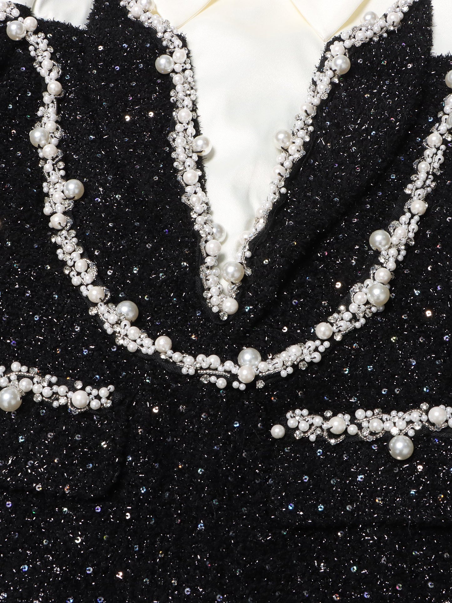 Glamorous Black Tweed Pearl - Embellished Mini Dress - SISPELL