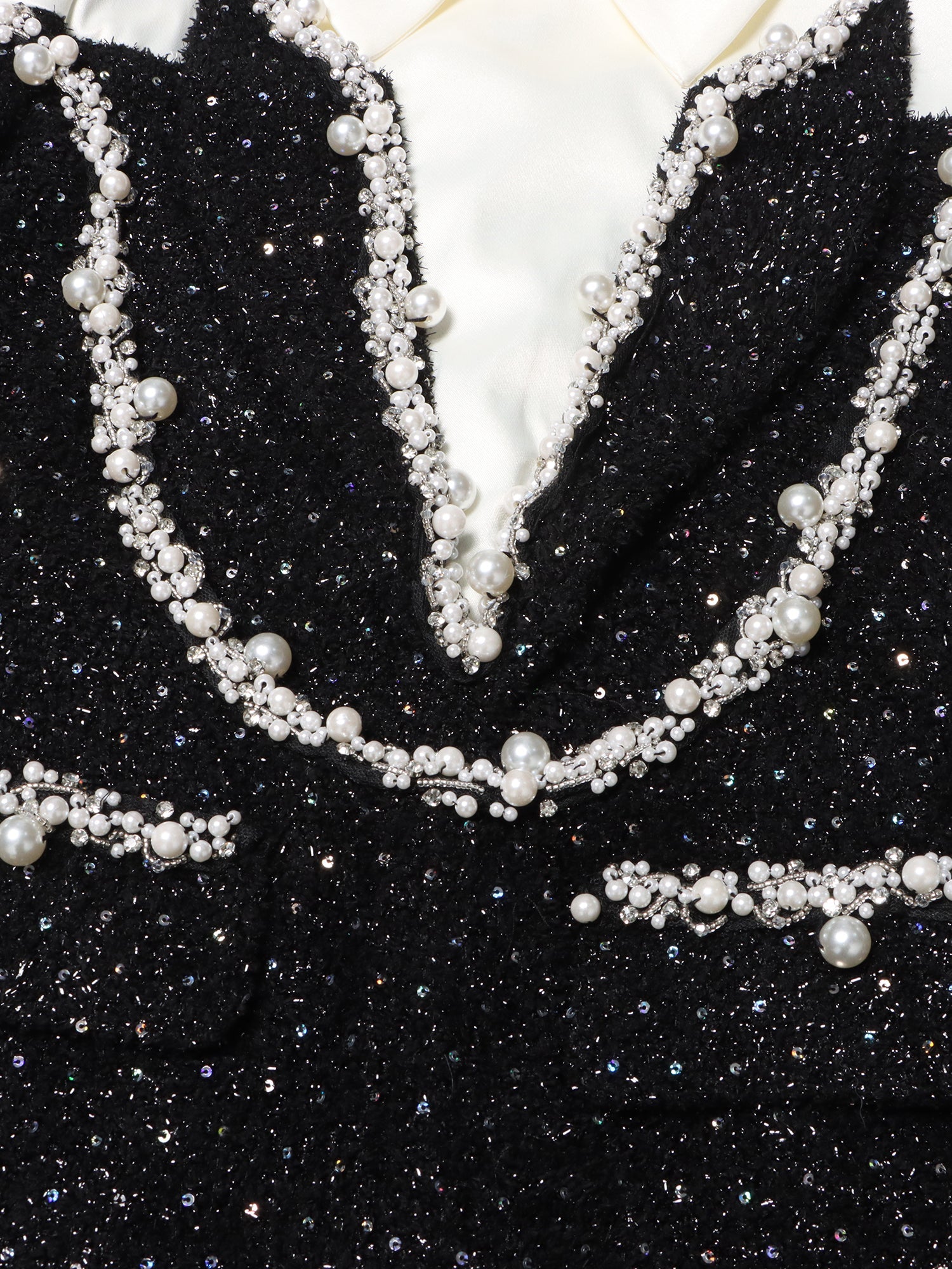 Glamorous Black Tweed Pearl - Embellished Mini Dress - SISPELL