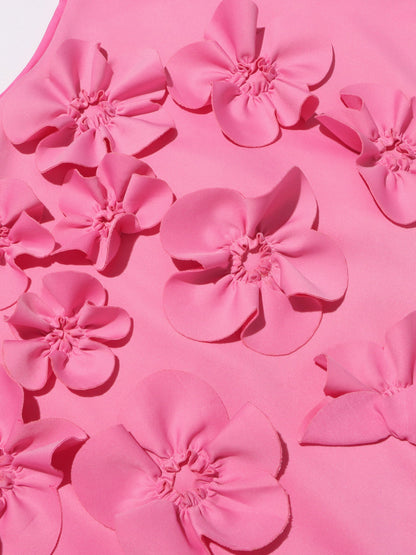 Glamorous Pink Maxi Dress with 3D Floral Appliqués - SISPELL