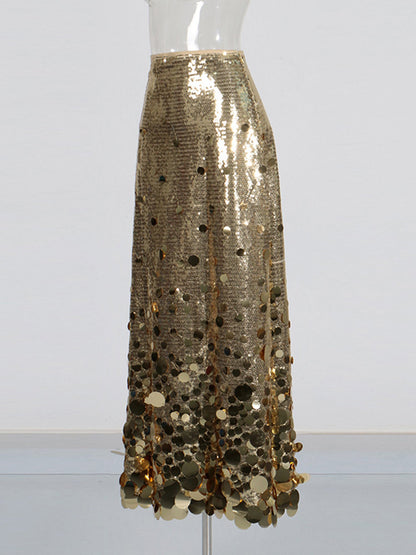 Gold Sequin Maxi Skirt with Glitter - SISPELL